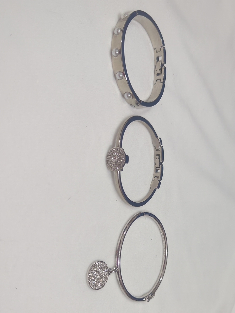 Silver-Tone Women’s Bangle Bracelet Set with Crystal Accents